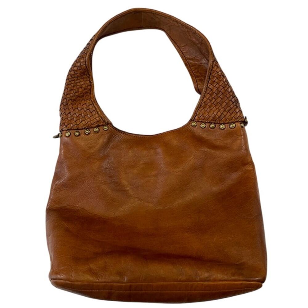 VilencaHolland Leather Studded Brown Hobo Crossbody Bag